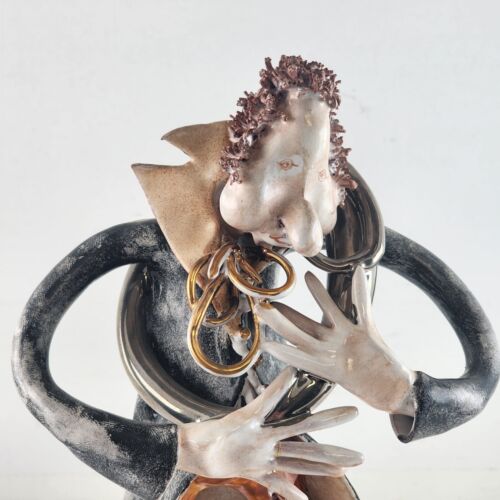 Arnoldo Miniati Ceramic Sculpture Orchestra Horn Player Modern Art 10 Inch Tall