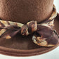 Arlin Brown 100% Wool Hat Church Derby with Leaf Print Scarf Hatband Vintage