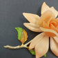 Orange Fabric Rose Brooch Gold Tone Stem Green Enamel Leaves Vintage