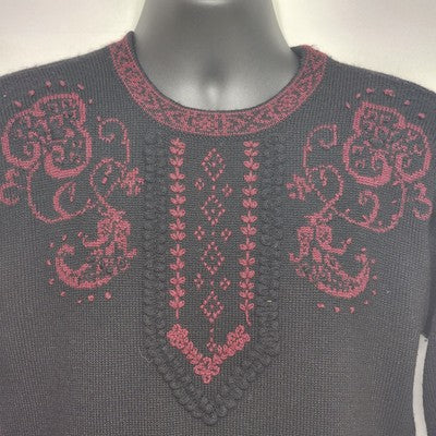 Susan Bristol Black Wool Sweater Hand Embroidered Size 34 1990s