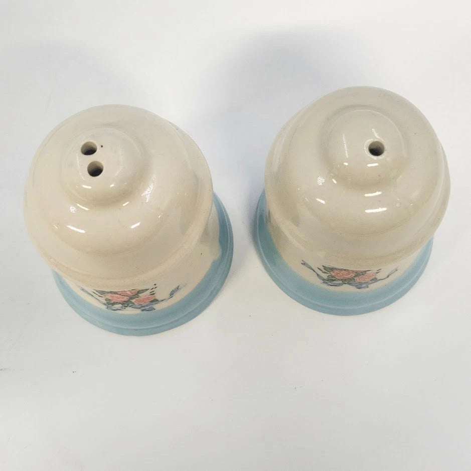 Floral Ceramic Salt Pepper Shakers Candle Holder Tray Set Cottage Taiwan Vintage