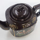 Japan Brown Ceramic Teapot Hand Painted Asian Landscape Gold Trim 6"h Lid Handle