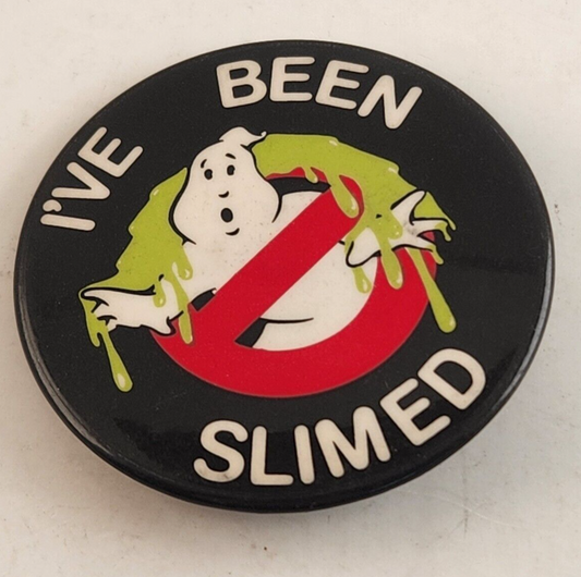 Ghostbuster Pinback Button I'VE BEEN SLIMED Columbia Pictures Inc Vintage
