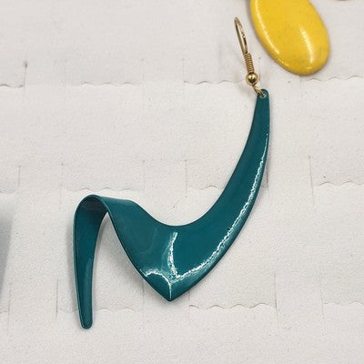 3 Pair of Pierced Earrings Teal Yellow & Gray/White Geometric Shape Drop Pendant