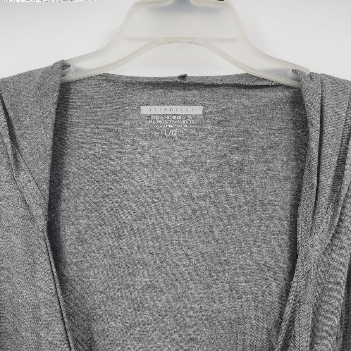 Attention Women’s L/G Gray Hooded Tie Front Cardigan Lightweight Draped