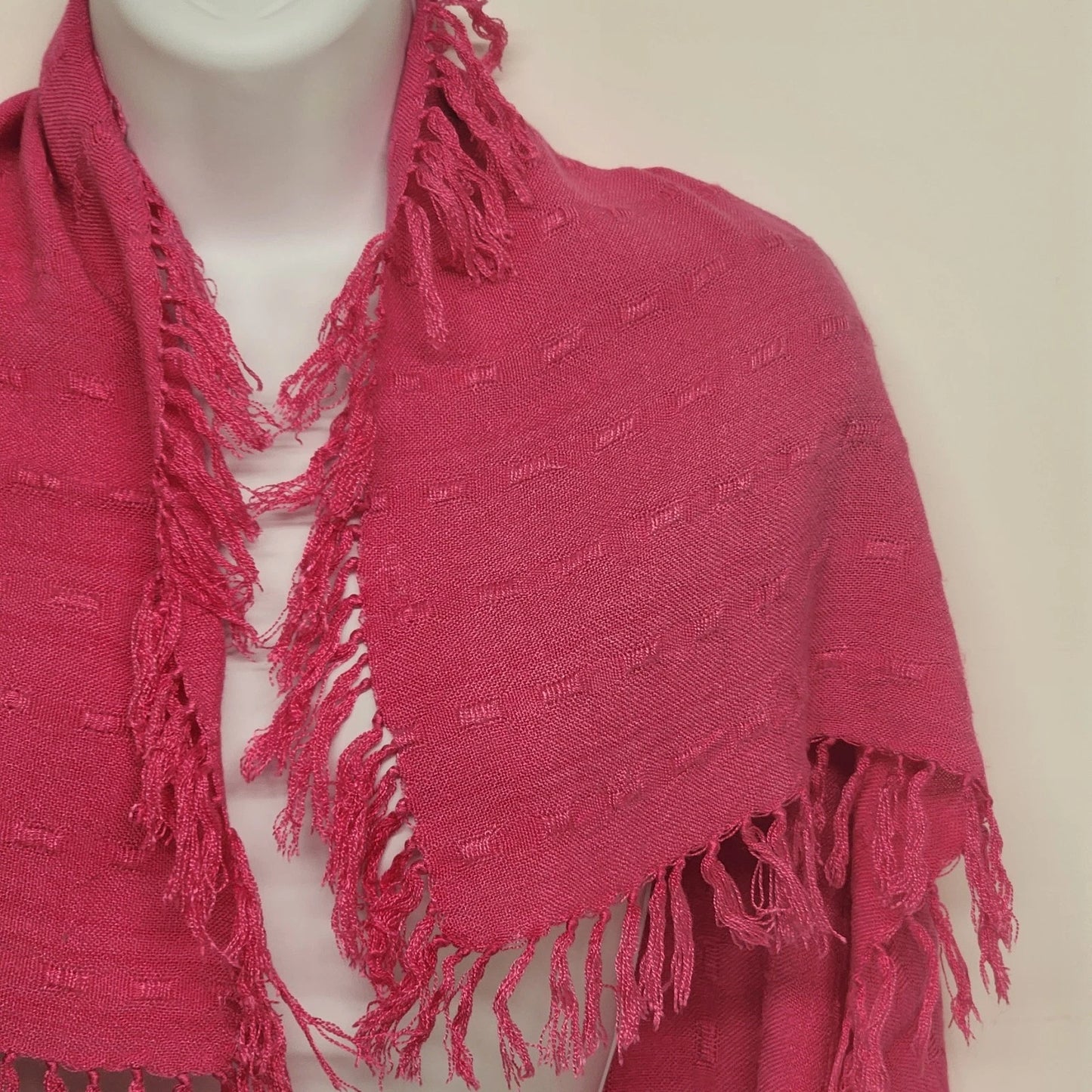 Glentex Pink Rebozo Scarf Handwoven Cotton Fringe 28x28