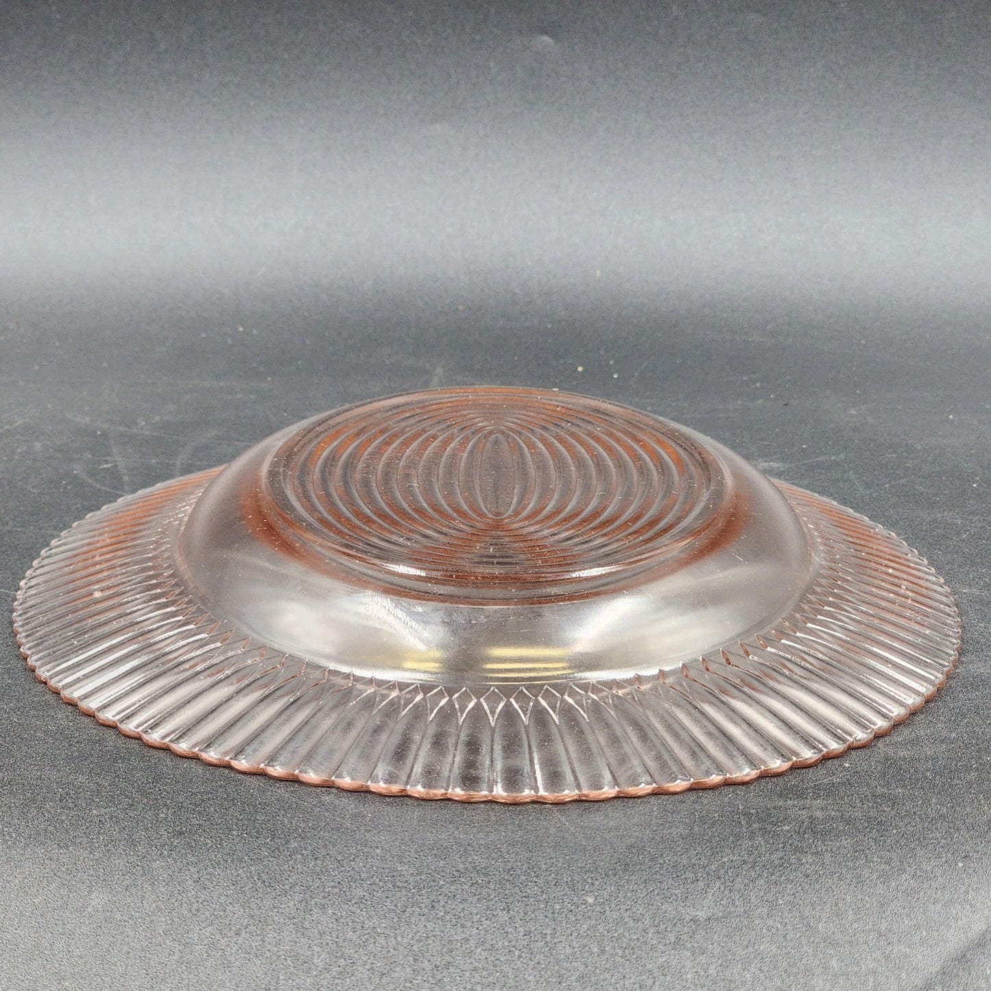 Pink Depression Glass Oval Platter Texture Ring Design Ruffle Edge MacBeth-Evans