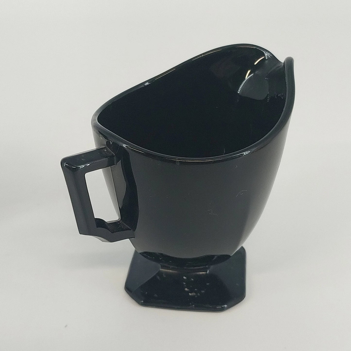LE Smith Black Glass Cream Sugar Set Double Shield Pattern Square Base Vintage