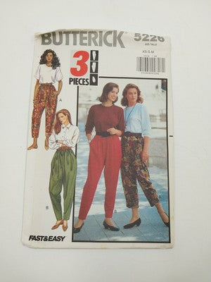 Butterick 5226 Vintage Sewing Pattern 1990 Uncut Misses Loose Pants Size XS-S-M