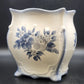 Vee Jackson California Pottery White Planter Blue Floral Footed Cachepot 9.5 in