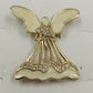 Gold Tone Open Work White Enamel Angel with Rhinestones Brooch Lapel Pin 1.5"