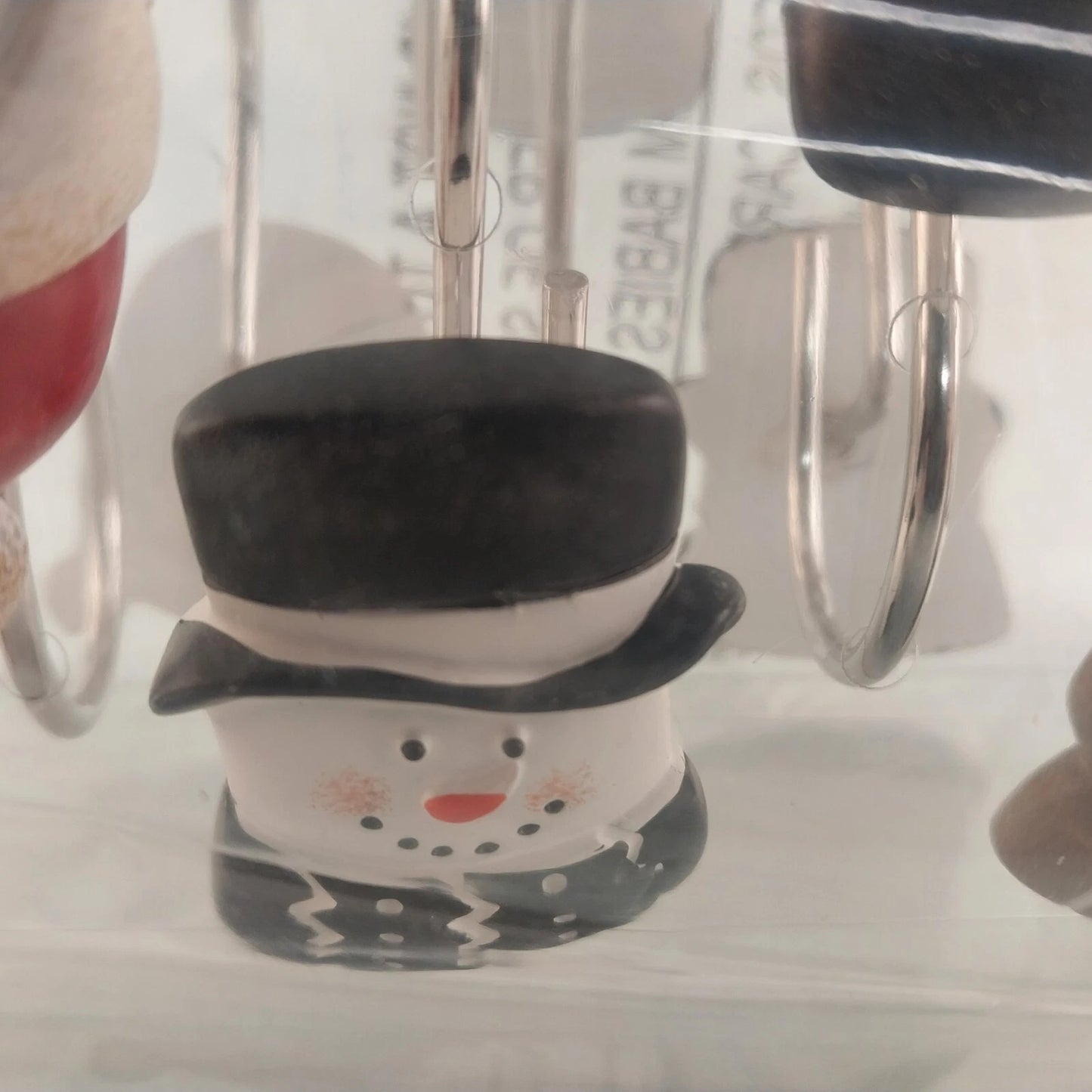 Snowman Shower Curtain Hooks Ceramic Snowplace Like Home Holiday Christmas NIB