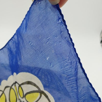 Silk Square Scarf 32" Lady with Umbrella in Rain Design Blue Border VTG