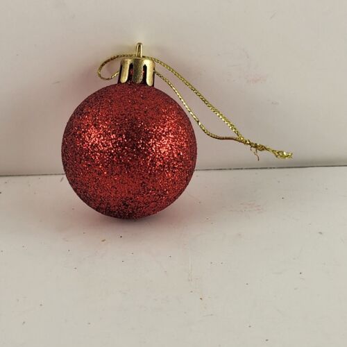 12 Red Glitter Ball Christmas Ornaments 1.5" Size Non Shatter Plastic