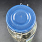 Anchor Hocking Nina Farm Scene Sheep Glass Canister Blue Lid 1982 Vintage