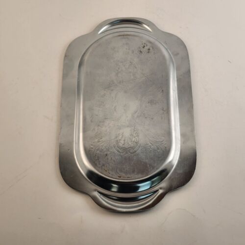 Vintage Silver Plated Engraved Serving Tray with Handles 10"x6"
