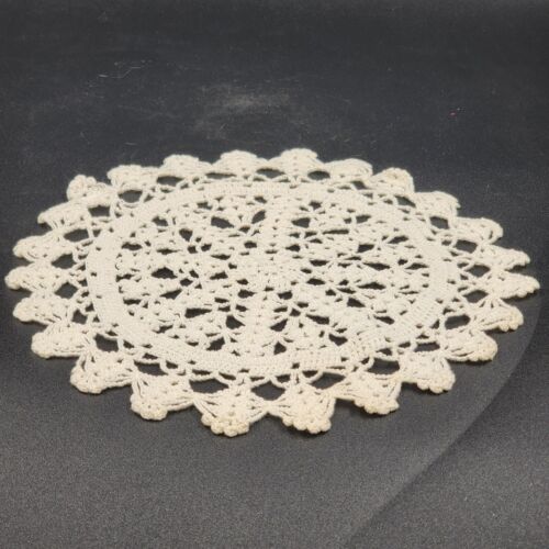 White Hand-Crocheted Round Doily 10-Inch Open Knit Design Vintage