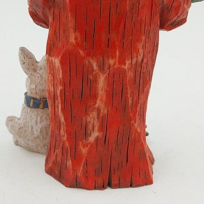 Christmas Santa Claus Resin Figurine Carved Look Holding Tree w Rabbit at Feet