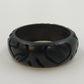 African Hand Carved Wood Wide Bangle Bracelet 2.5" Black Animal Design Tribal
