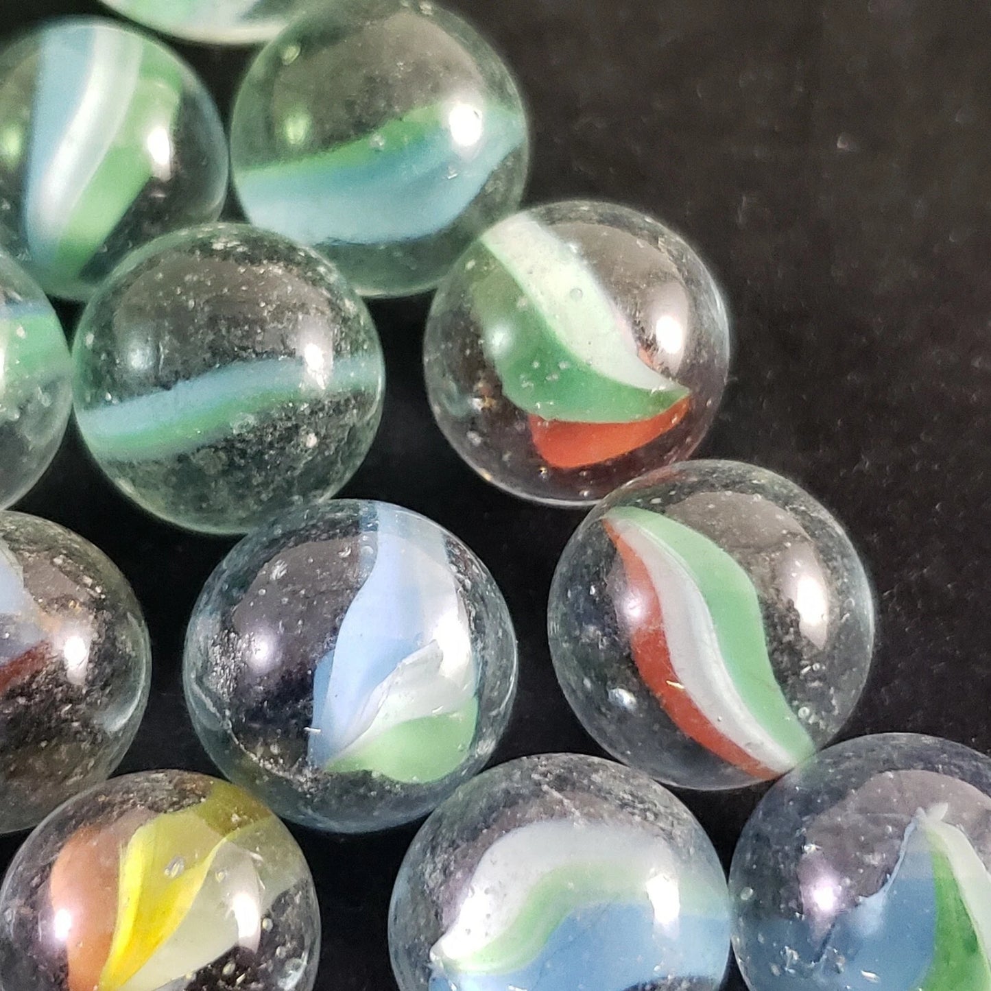 New Cat's Eye Glass Marbles 200 16mm & 10 Shooters 22mm Set Taiwan Vintage Toy