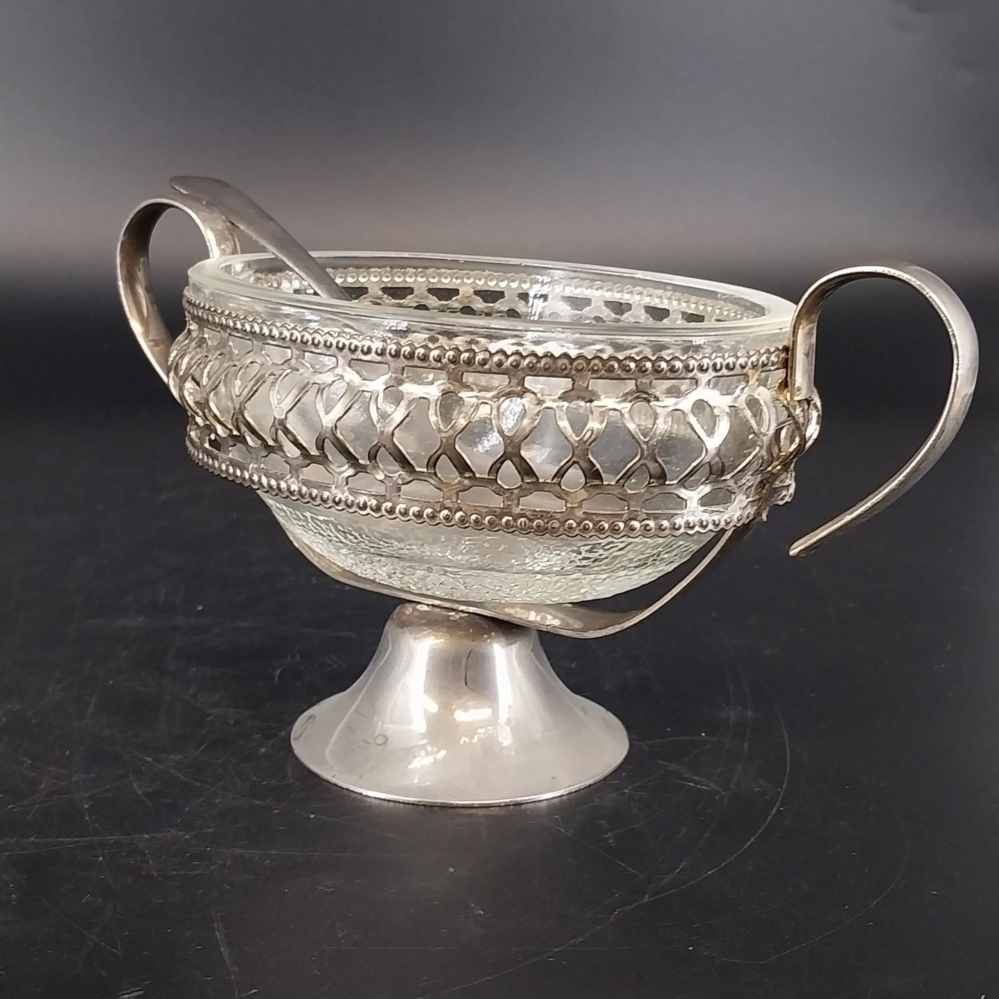Vintage Raimond Silverplated Crystal Footed Oval Dish Spoon