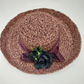 Purple Woven Straw Sun Hat Bow with Black Rose Grosgrain Floral Flower Band 15"