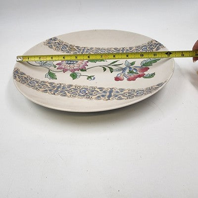 Large Embossed Platter Macau 12.5" Hand Painted Pink Blue Floral Design