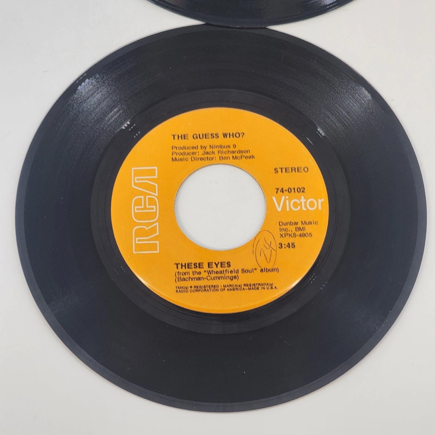 1970s 3-Pack 45RPM Vinyl Wings Guess Who Rocky Theme Records