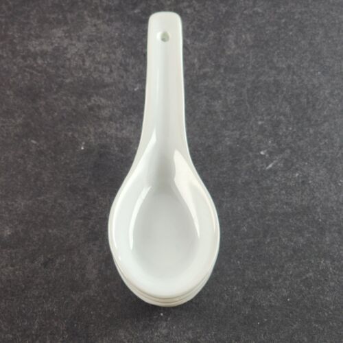 4 PC Porcelain Asian Soup Spoon Rice Ceramic White China P1 5-3/4" Glazed