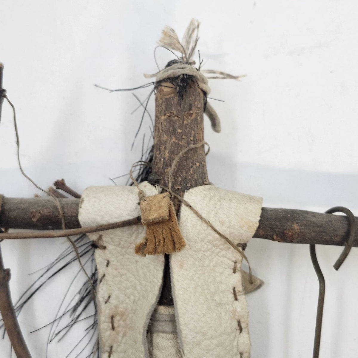 Handmade Wood Hunter Rustic Figure 7" Bow Leather Clothing Folk Art Primitive
