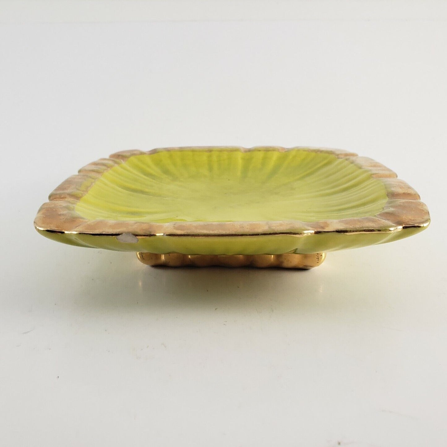 Dick Knox California Art Pottery Footed Ashtray Bowl Lime Green Gold 1940's Rare