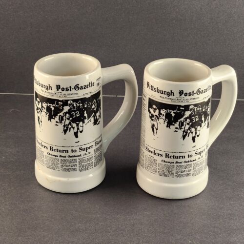 Two Ceramic Mugs Pittsburgh Gazette Steelers Return To Super Bowl Vintage 1976