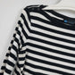 Relativity Black White Striped Boat Neck Top L 3/4 Sleeve Button Shoulder Womens