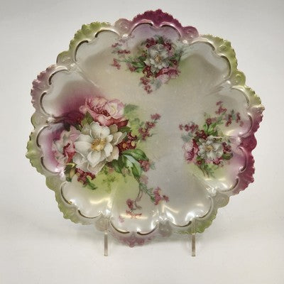 MZ Austria Plate Pastel Roses Gilded Floral Scalloped Edge 10" Vintage