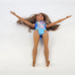 Barbie Beach Fashion Doll Brunette Blue Floral Swimsuit Mattel 2014