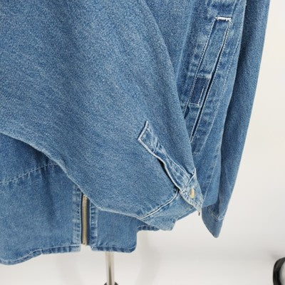 Explore Blue Cotton Denim Zip Jacket Size XL Long Sleeves Pocket on Left Sleeve