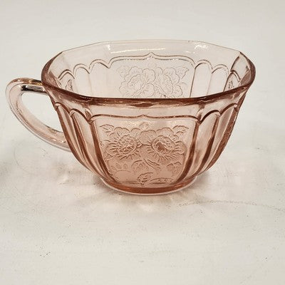 Anchor Hocking Mayfair Pink Depression Glass Mug Open Rose Floral Cup