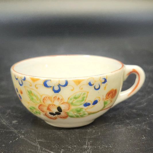 Floral Demitasse Tea Coffee Cups 2.5"d Set of 4 Porcelain Handle Japan Vintage