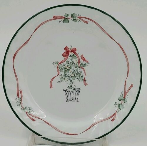 10 Corelle Callaway Holiday Ivy Dinner Plates Swirl Green Trim 10.25"d EUC