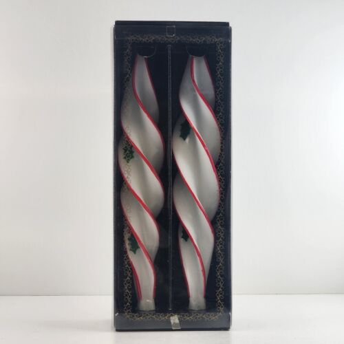 Christmas Swirl Feathered Twist Candles Tapers Stick Wax Red Green Holly Empire