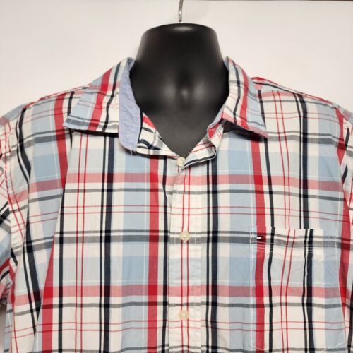 Tommy Hilfiger Men's Classic Fit Short Sleeve Cotton Plaid Shirt Size XL