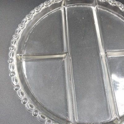 Condiment Dish Plate Divided Five Section Part Clear Glass Bubble Edge 11.25"