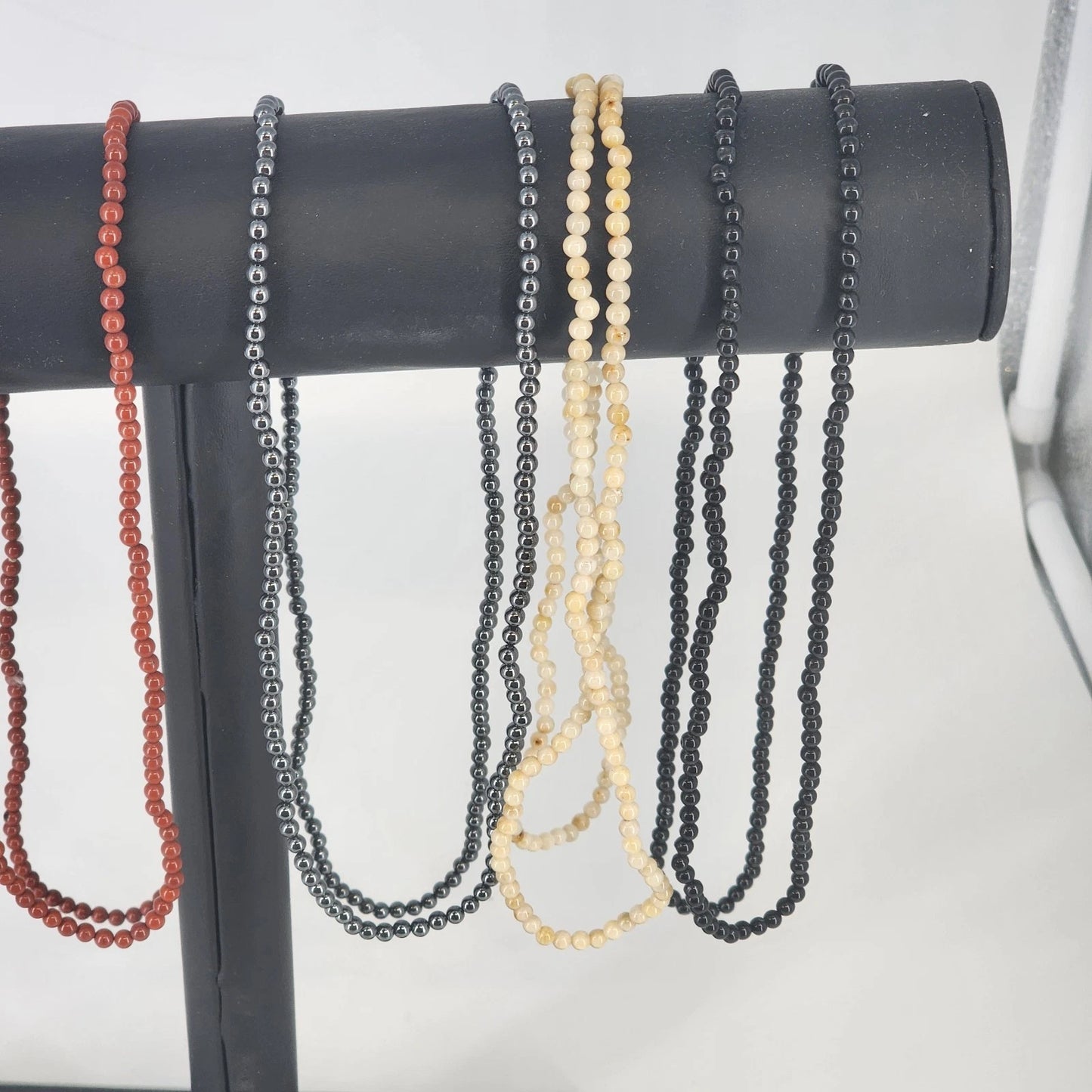 6-Strand Seed Bead Necklace 34" Multi-Media Glass Stone Metal Boho No Clasp Vtg