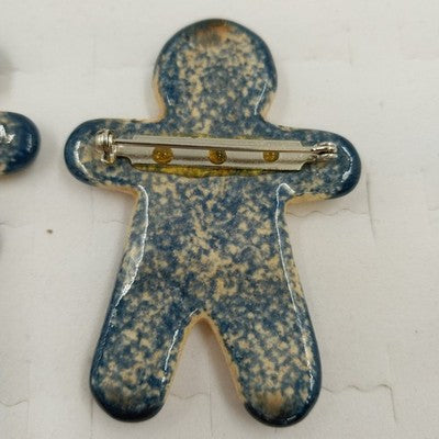 Gingerbread Man & Woman Ceramic Holiday Christmas Brooches Pins Festive Jewelry