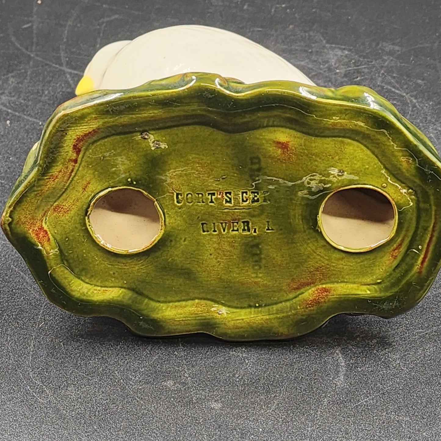 Ceramic Bird Figurine White Partridge on Green Foliage by Cort's Ceramics 7.5"h