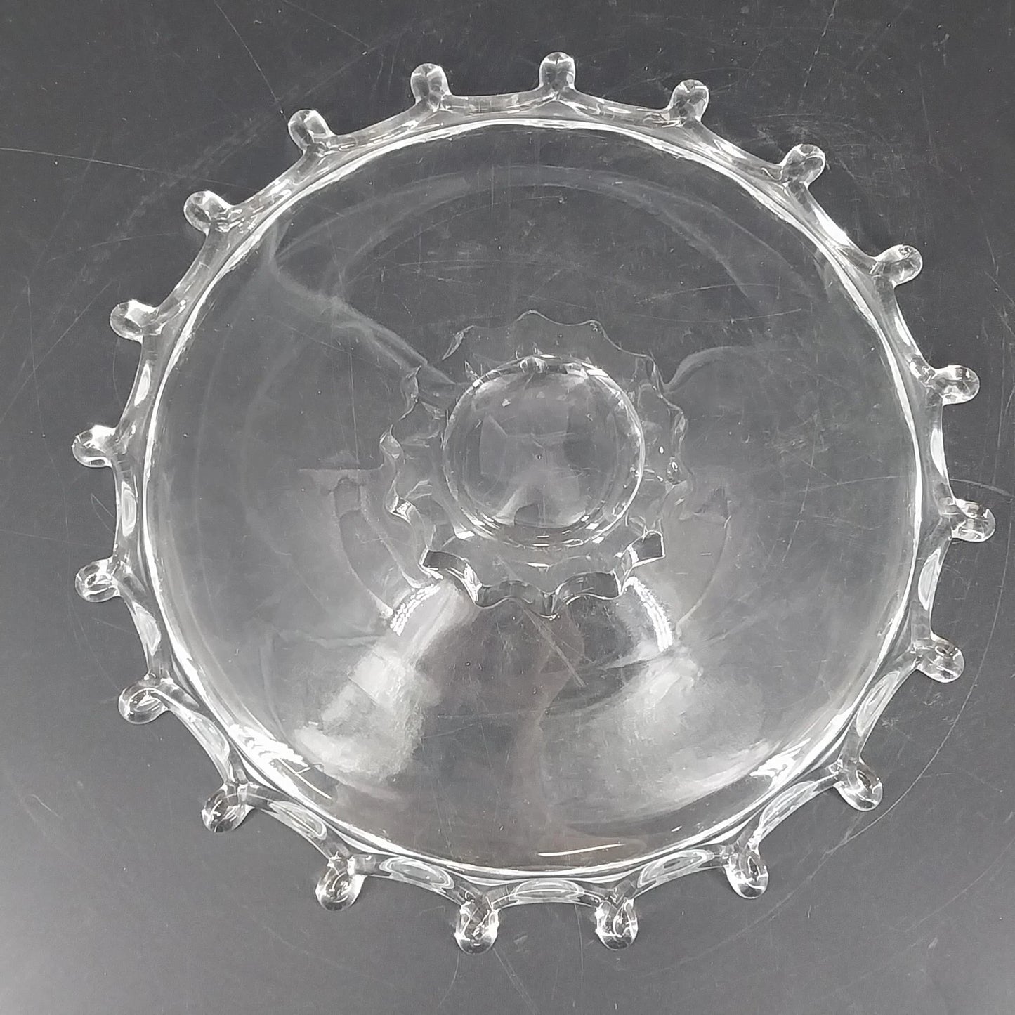 Heisey Lariat Clear Glass Footed Bon Bon Nougat Plate Candy Dish 8.5" Looped Rim