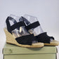 Studio Works St Martin Black Sandals 3.5" Straw Heel Women 9M Tan Insole w Box