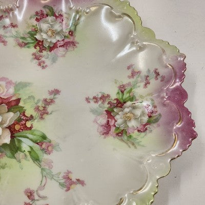 MZ Austria Plate Pastel Roses Gilded Floral Scalloped Edge 10" Vintage