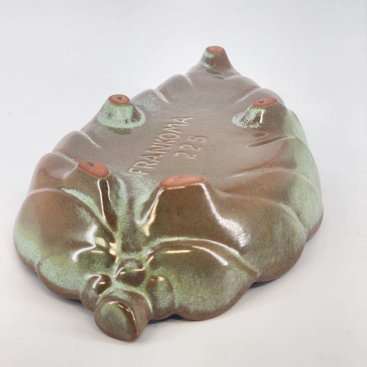 Frankoma Pottery Prairie Green Leaf Dish 225 Footed Serving Tray Oklahoma Clay