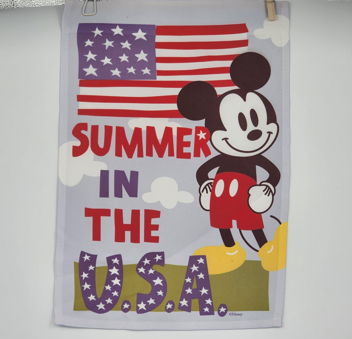 Disney Mickey Mouse "Summer in the USA" Garden Flag Banner Celebrate 90 Yrs 18"